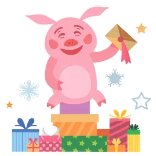 🐷 cochon, cadeaux, fête, dessin animé, courrier, lettre, fête whatsapp sticker
