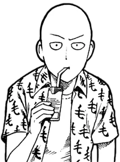 🍹 Saitama One-Punch Man saitama, one-punch man, anime, manga, hero, bald, drinking, juice telegram sticker