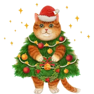 🎄 고양이, 크리스마스, 나무, 휴일, 산타 모자, 화환 telegram sticker