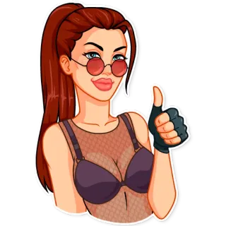 👍 Frau, Mädchen, Brille, Daumen hoch, Cartoon telegram sticker
