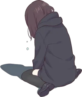 😢 Anime, Fille, Assise, Sweat à capuche, Triste, Mélancolie whatsapp sticker