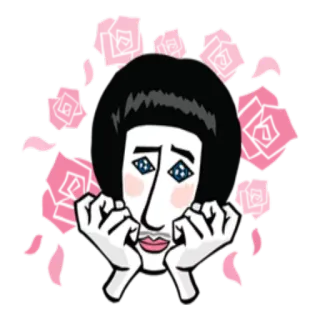 😇 woman, illustration, face, portrait, hair, pink telegram sticker