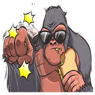 👊 Gorilla, Tier, Cartoon, Sonnenbrille, Sandwich, Affe telegram sticker