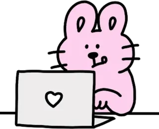 💬 토끼, 노트북, 컴퓨터, 하트, 귀여운, 동물, 분홍색 whatsapp sticker