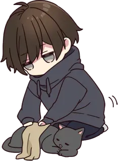 😴 anime, kat, schattig, verdrietig, slaperig, jongen telegram sticker