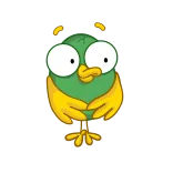 🙄 새, 만화, 귀여운, 초록색, 노란색, 동물 whatsapp sticker