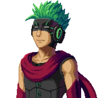 😑 anime, character, green hair, mask, pixel art, manga, pixelated telegram sticker