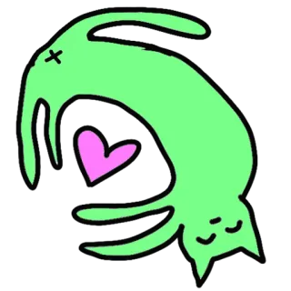 ❤️ kucing, hati, hijau, kartun, stiker, hewan telegram sticker