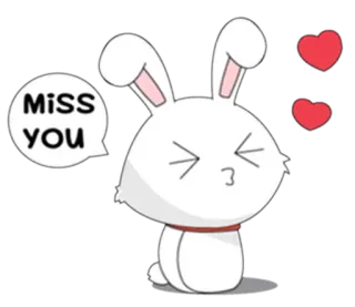 😘 MISS YOU lapin, tu me manques, amour, coeurs, mignon, dessin animé whatsapp sticker