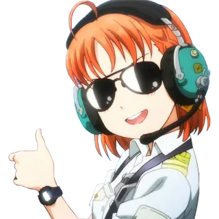 👍 Anime, Karakter, Pilot, Jempol ke atas, Senang, Kacamata, Headphone telegram sticker