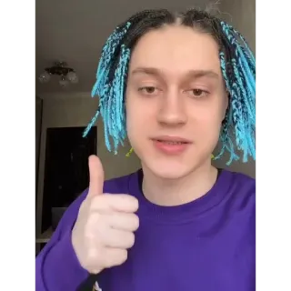 👍 personne, pouce levé, cheveux bleus, portrait telegram sticker