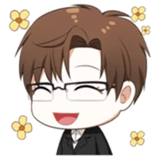 😄 Desenho animado, Personagem, Óculos, Flores, Sorriso, Fofo telegram sticker
