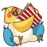 🍿 새, 카카리, 팝콘, 간식, 영화, 귀여운, 보는 중 telegram sticker