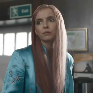 🌙 Villanelle Killing Eve Frau, TV-Serie, Bösewicht, Charakter, Lustig, Ausdruck, Jodie Comer telegram sticker