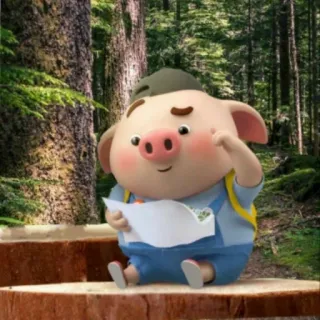 🐷 돼지, 숲, 귀여운, 만화, 동물, 야외 telegram sticker