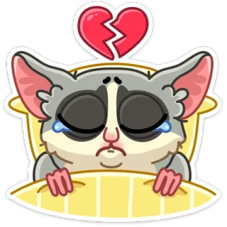 💔 triste, chorando, coração partido, gambá-de-açúcar, animal, adesivo telegram sticker