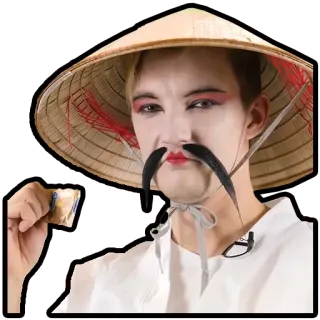 😁 คน, หมวกเอเชีย, เครื่องแต่งกาย, แต่งหน้า, หนวด telegram sticker