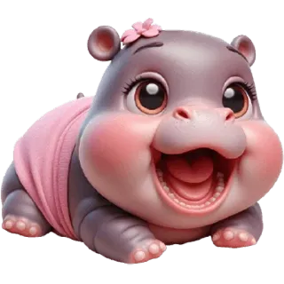 🥹 hipopotam, słodki, kreskówka, zwierzę, różowy, dziecko, ilustracja telegram sticker