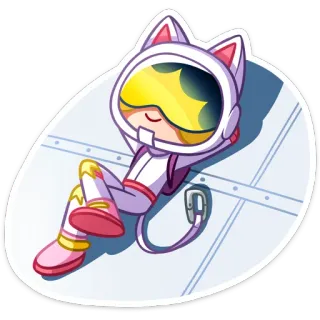 😔 астронавт, кот, мультфильм, космос, спящий, милый, расслабляющий telegram sticker