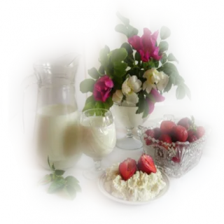 ❤️ 牛奶, 草莓, 农家干酪, 花, 食物, 静物 telegram sticker
