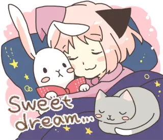 😴 Sweet dream... desenho animado, dormindo, coelho, gato, fofo, kawaii, bons sonhos, animação telegram sticker