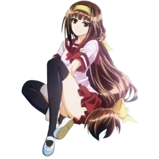 😇 Anime, Chica, Uniforme escolar, Sentada, Pelo largo, Dibujos animados telegram sticker