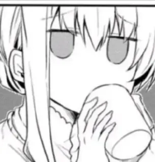 ☕️ Anime, Manga, Drinken, Schattig, Personage, Zwart wit telegram sticker