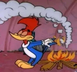 🔥 Woody Woodpecker 만화, 우디 우드페커, 딱따구리, 새, 캠프파이어 telegram sticker