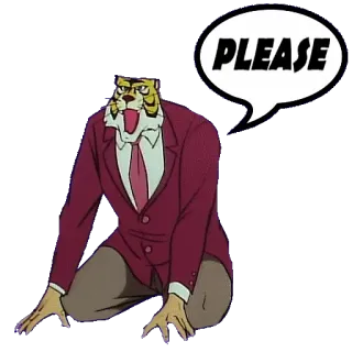 🙏 PLEASE tygrys, antropomorficzny, proszę, prośba, garnitur, kreskówka telegram sticker