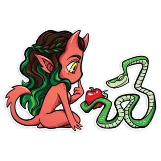 🐍 diablo, serpiente, manzana, fantasía, dibujos animados, demonio telegram sticker