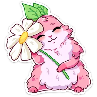 🌼 สติกเกอร์, น่ารัก, สีชมพู, สัตว์, ดอกไม้, คาวาอิ, ภาพประกอบ telegram sticker