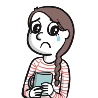 🤞 triste, pleurer, femme, dessin animé, tasse à café, émotionnel, illustration telegram sticker