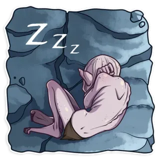 😴 Zzz durmiendo, duende, cueva, fantasía, cansado, monstruo telegram sticker