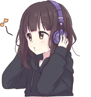 🎧 Anime, Fille, Casque, Musique, Mignon, Dessin animé telegram sticker