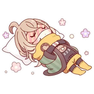 🤒 คาวาอิ, หลับ, อนิเมะ, การ์ตูน, จิบิ, น่ารัก, หมอน, พักผ่อน telegram sticker