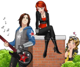 😉 fan art, red hair, jacket, guitar, digital art telegram sticker
