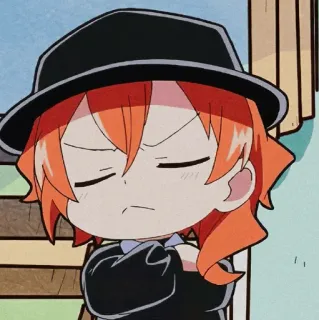 🥀 Anime, Chibi, Charakter, Hut, Orange Haare, Wütend whatsapp sticker