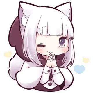 😉 Аниме, Девушка-кошка, Каваий, Милый, Подмигивание, Чиби telegram sticker