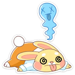 😵 Cartoon, Kaninchen, Hase, Geist, Schwindelig, Tot, Liegend telegram sticker