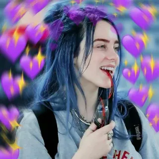 🥤 Billie Eilish singer, celebrity, musician, Billie Eilish, purple hearts telegram sticker