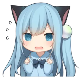 😅 fille anime, chibi, kawaii, oreilles de chat, mignon, cheveux bleus whatsapp sticker