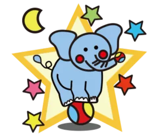🏀 Elefant, Stern, Mond, Sterne, Zirkus, Tier, Ball, Cartoon telegram sticker