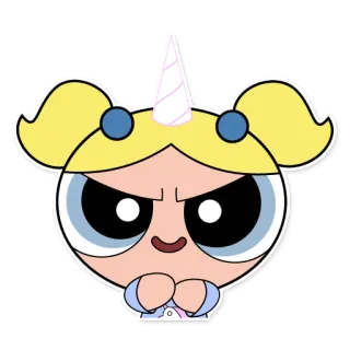 😈 Bubbles Powerpuff Girls Cartone animato, Unicorno, Ragazza, Arrabbiato, Carino telegram sticker