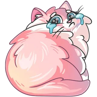😓 кот, плачет, грустный, животное, розовый, слёзы whatsapp sticker
