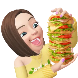 🍔 Sandwich, Essen, fröhlich, Cartoon, Frau telegram sticker