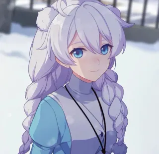 😊 Anime, gadis, rambut putih, mata biru, imut, musim dingin telegram sticker