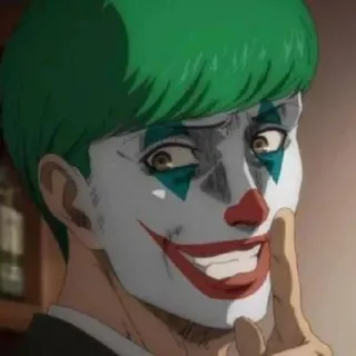 🤡 joker, clown, anime, green hair, smile, attack on titan whatsapp sticker
