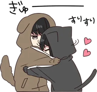 🤗 ぎゅ  すりすり hug, affection, cute, cartoon, dog, cat, love telegram sticker