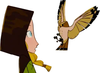 😮 เด็กผู้หญิง, นกฮูก, การ์ตูน, แอนิเมชั่น, บิน, ผ้าพันคอ telegram sticker