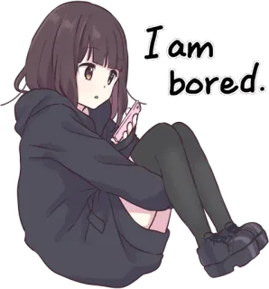 🙄 I am bored. chica anime, aburrida, sentada, teléfono, linda telegram sticker